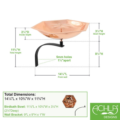 ACHLA Bee Fountain & Birdbath | Copper-Plated Stainless Steel and Wrought Iron | Pollinator Garden & Patio Water Feature | Model BB-07-WM