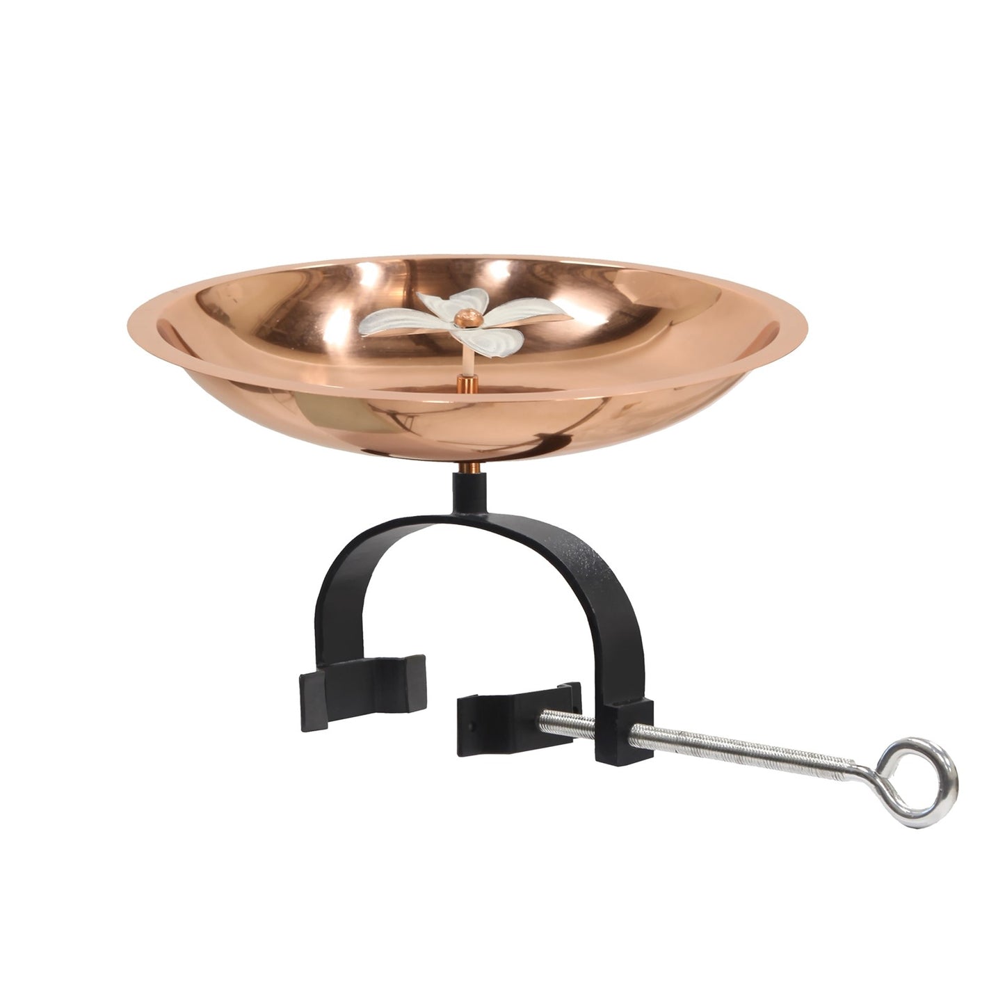 ACHLA Dogwood Birdbath Over Rail Bracket | Copper Plated Patina Stainless Steel and Wrought Iron | Deck & Balcony Pollinator Waterer | Model BB-08-OR2
