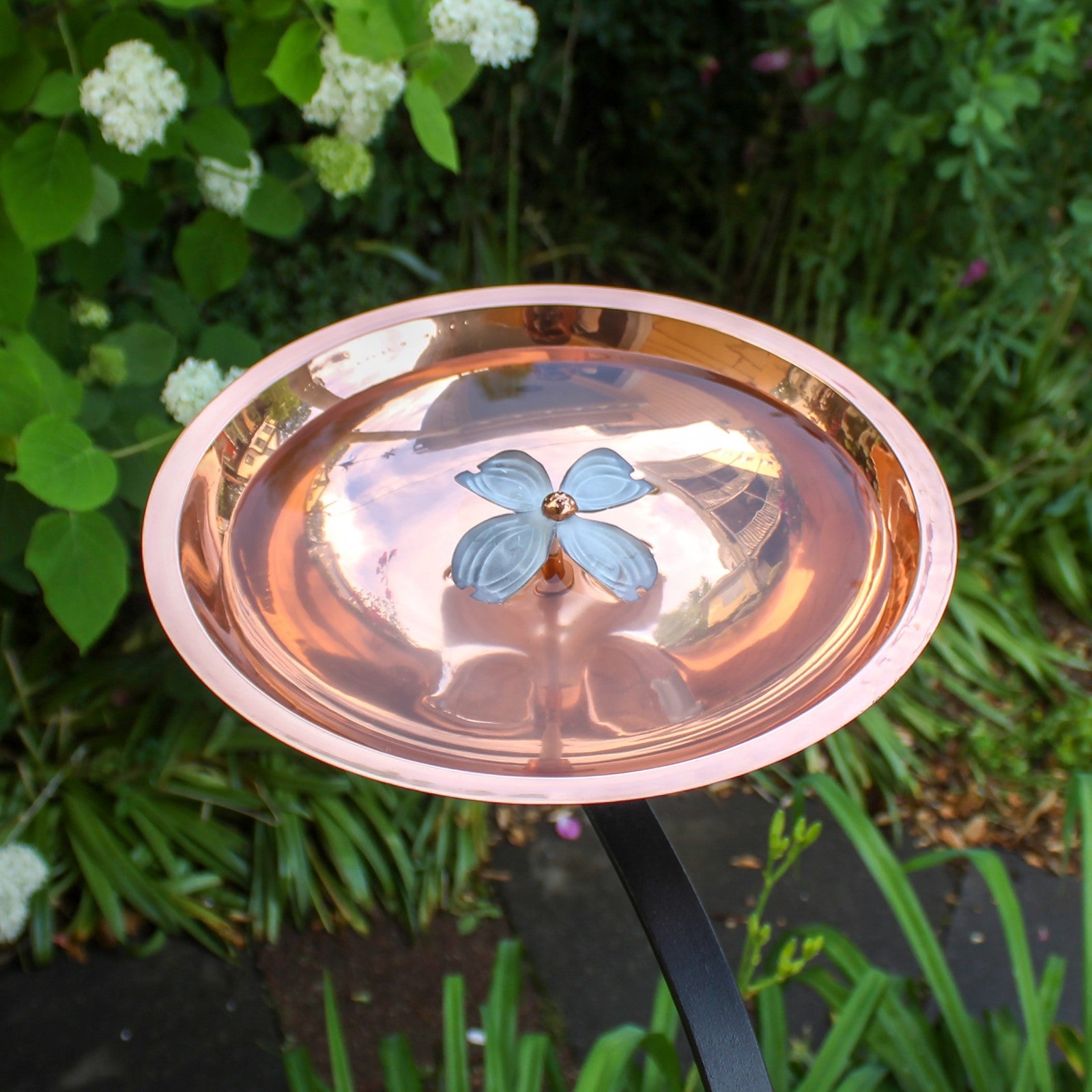 ACHLA Dogwood Birdbath with Rail Mount Bracket | Copper Plated Stainless Steel and Wrought Iron | Deck, Porch & Balcony Birdbath | Model BB-08-RM