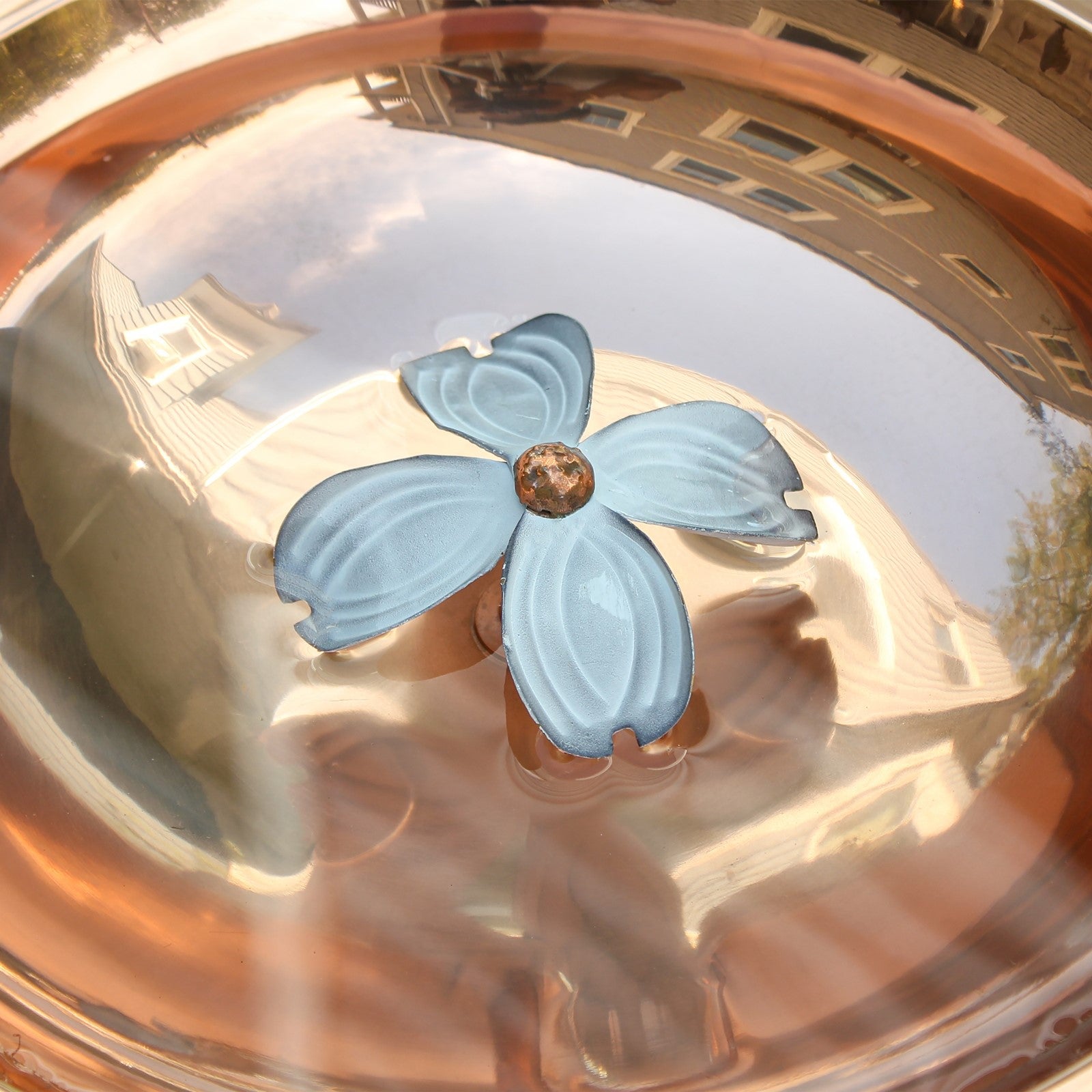 ACHLA Dogwood Birdbath with Rail Mount Bracket | Copper Plated Stainless Steel and Wrought Iron | Deck, Porch & Balcony Birdbath | Model BB-08-RM