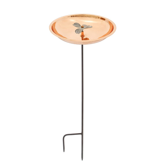 ACHLA Dogwood Birdbath with Stake | Copper Plated Stainless Steel and Wrought Iron | Garden & Patio Water Feature | 12 x 12 x 40 in | Model BB-08-S