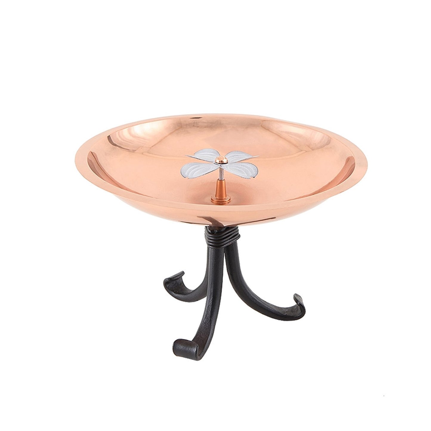 ACHLA Dogwood Birdbath with Tripod Stand | Copper Plated Stainless Steel and Wrought Iron | Garden & Patio Pollinator Watering | Model BB-08-TR