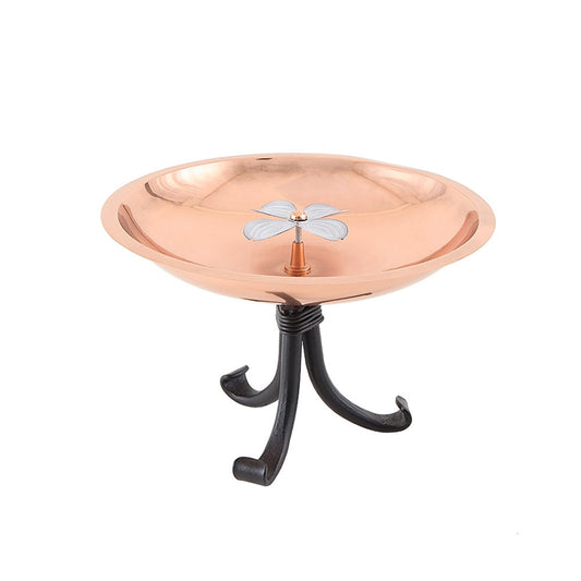 ACHLA Dogwood Birdbath with Tripod Stand | Copper Plated Stainless Steel and Wrought Iron | Garden & Patio Pollinator Watering | Model BB-08-TR