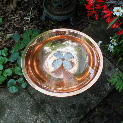 ACHLA Dogwood Birdbath with Tripod Stand | Copper Plated Stainless Steel and Wrought Iron | Garden & Patio Pollinator Watering | Model BB-08-TR