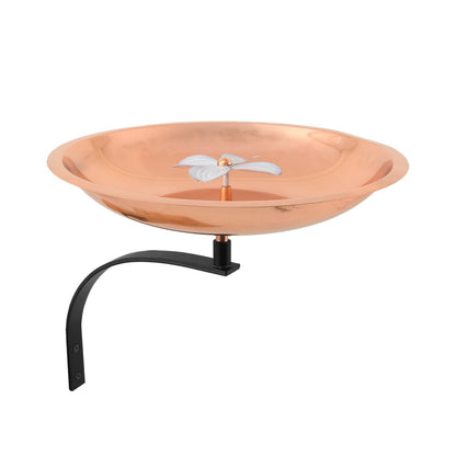 ACHLA Dogwood Birdbath with Wall Mount Bracket | Copper Plated Stainless Steel and Wrought Iron | Patio & Garden Pollinator Water | Model BB-08-WM