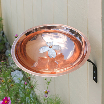ACHLA Dogwood Birdbath with Wall Mount Bracket | Copper Plated Stainless Steel and Wrought Iron | Patio & Garden Pollinator Water | Model BB-08-WM