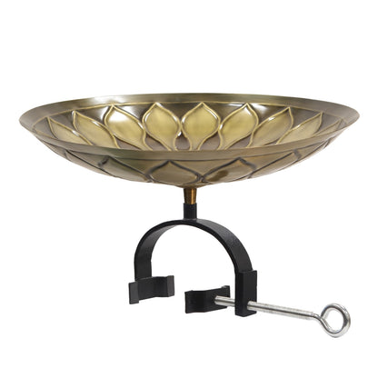 ACHLA African Daisy Birdbath Over Rail Bracket | Antique Brass & Wrought Iron | Deck & Balcony Bird Watching | 16.75 x 16 x 9 in | Model BB-09-OR2
