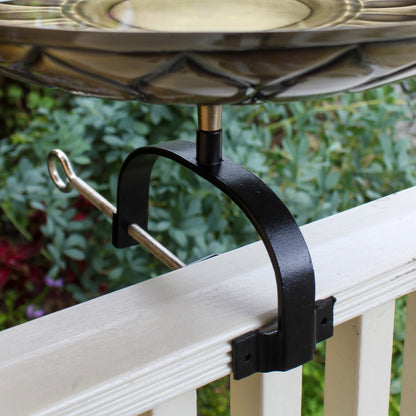 ACHLA African Daisy Birdbath Over Rail Bracket | Antique Brass & Wrought Iron | Deck & Balcony Bird Watching | 16.75 x 16 x 9 in | Model BB-09-OR2