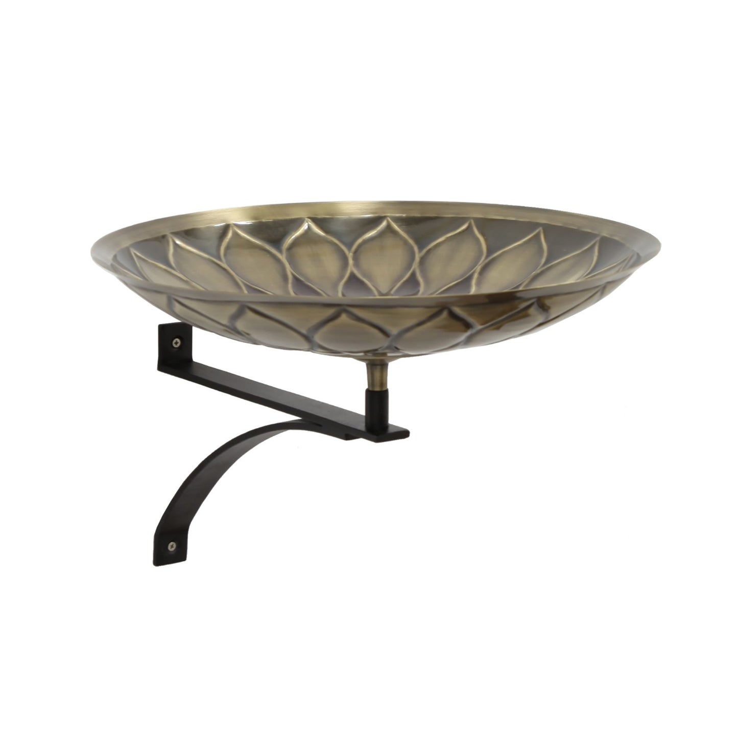 ACHLA African Daisy Birdbath Wall Mount Bracket | Antique Patina Brass Bowl and Black Wrought Iron | Porch & Deck Garden Accent | Model BB-09-WM2