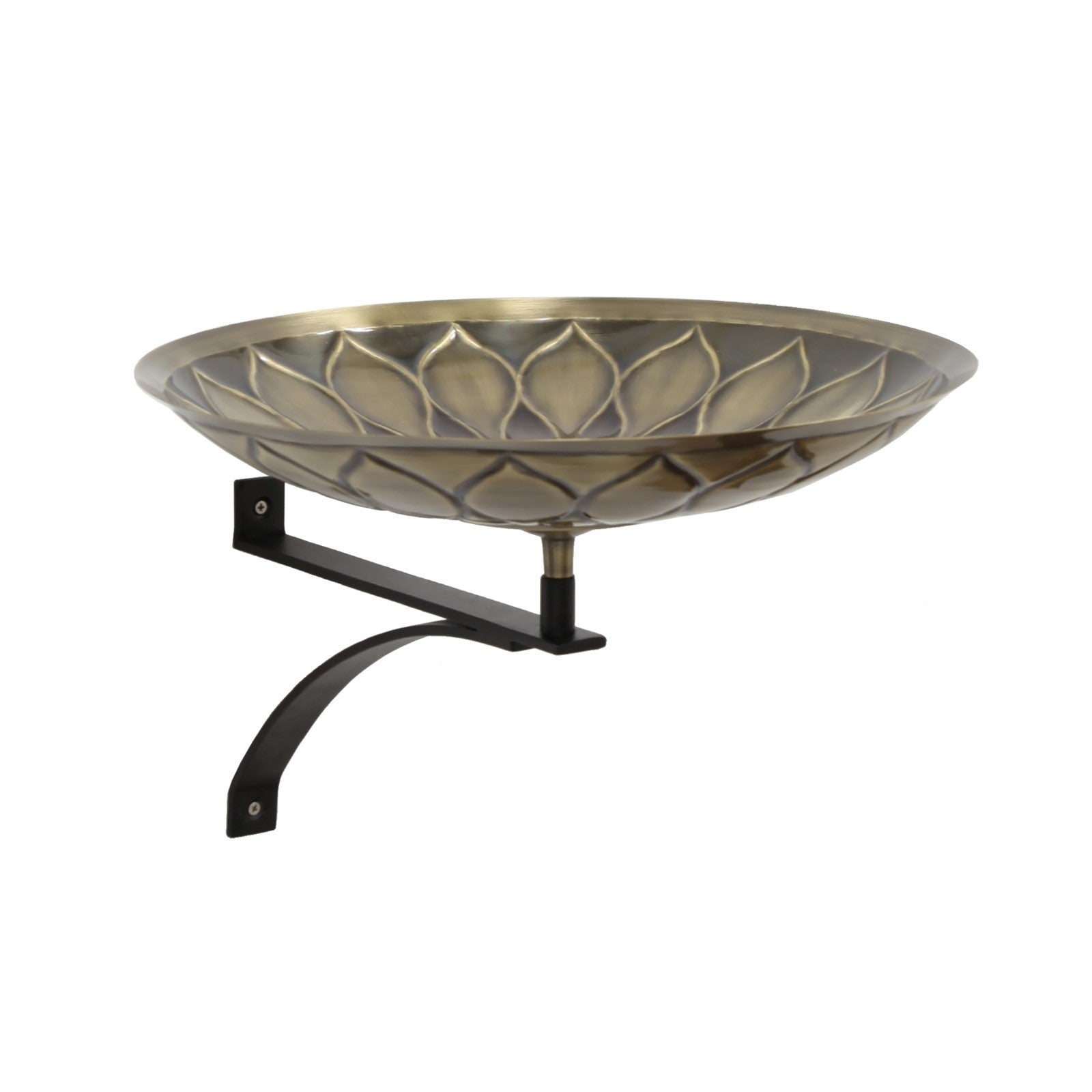 ACHLA African Daisy Birdbath Wall Mount Bracket | Antique Patina Brass Bowl and Black Wrought Iron | Porch & Deck Garden Accent | Model BB-09-WM2
