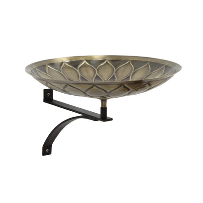 ACHLA African Daisy Birdbath Wall Mount Bracket | Antique Patina Brass Bowl and Black Wrought Iron | Porch & Deck Garden Accent | Model BB-09-WM2