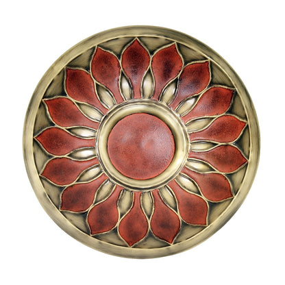 ACHLA African Daisy Birdbath 16in Bowl | Red Patina Brass and Black Wrought Iron | Deck & Balcony Rail Mount | 20 x 16 x 14 in | Model BB-09R-RM