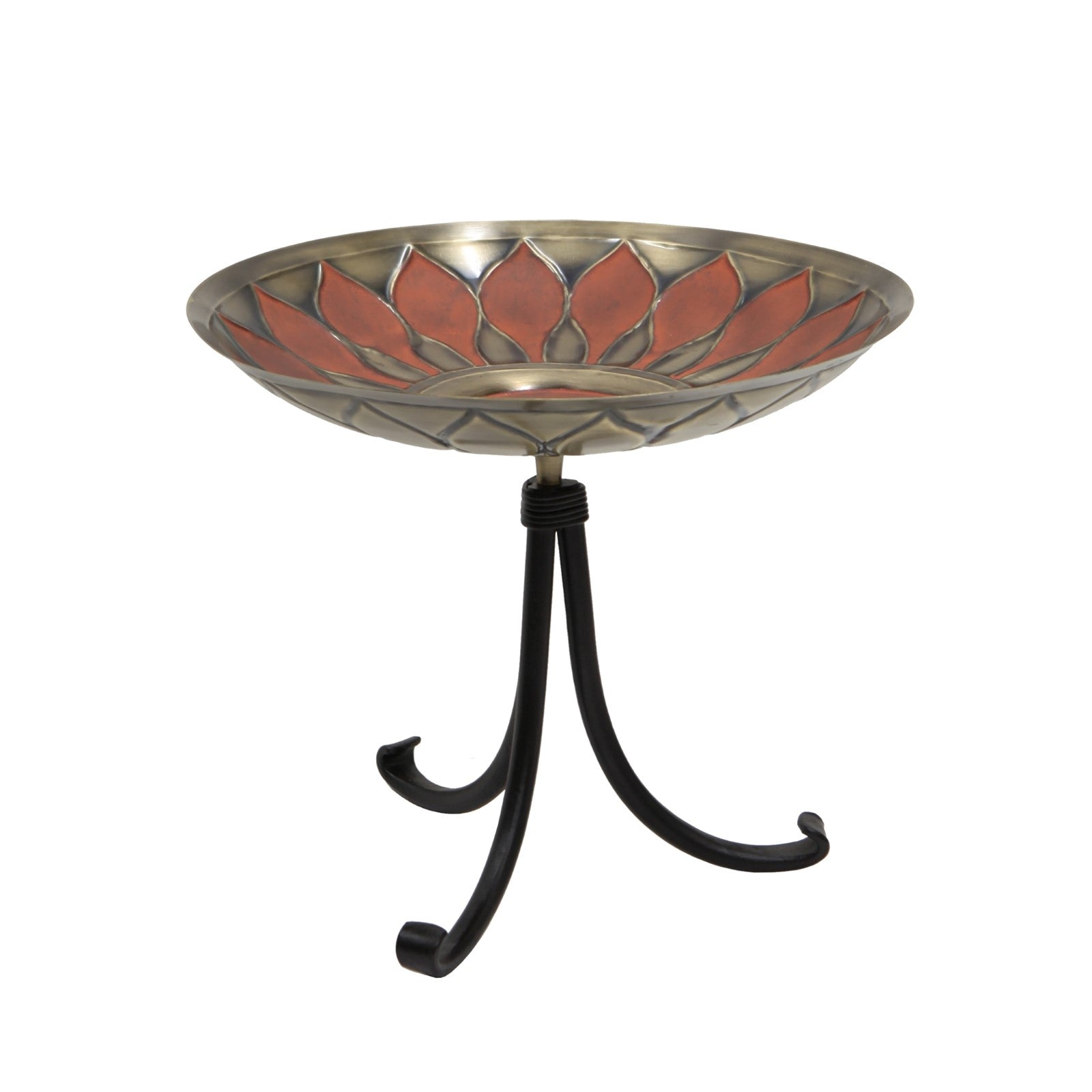 ACHLA Red African Daisy Birdbath Tripod Stand | Antique Brass and Red Patina with Wrought Iron | Garden & Patio Accent | Model BB-09R-TR2
