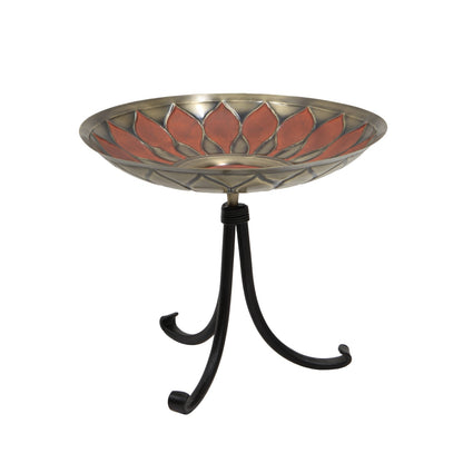 ACHLA Red African Daisy Birdbath Tripod Stand | Antique Brass and Red Patina with Wrought Iron | Garden & Patio Accent | Model BB-09R-TR2