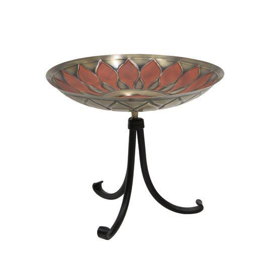 ACHLA Red African Daisy Birdbath Tripod Stand | Antique Brass and Red Patina with Wrought Iron | Garden & Patio Accent | Model BB-09R-TR2