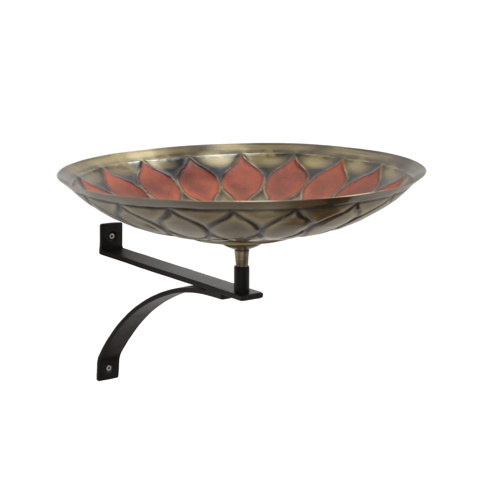 ACHLA Red African Daisy Birdbath Wall Mount Bracket | Antique Brass & Black Wrought Iron | Patio & Garden Bird Bath | Model BB-09R-WM2