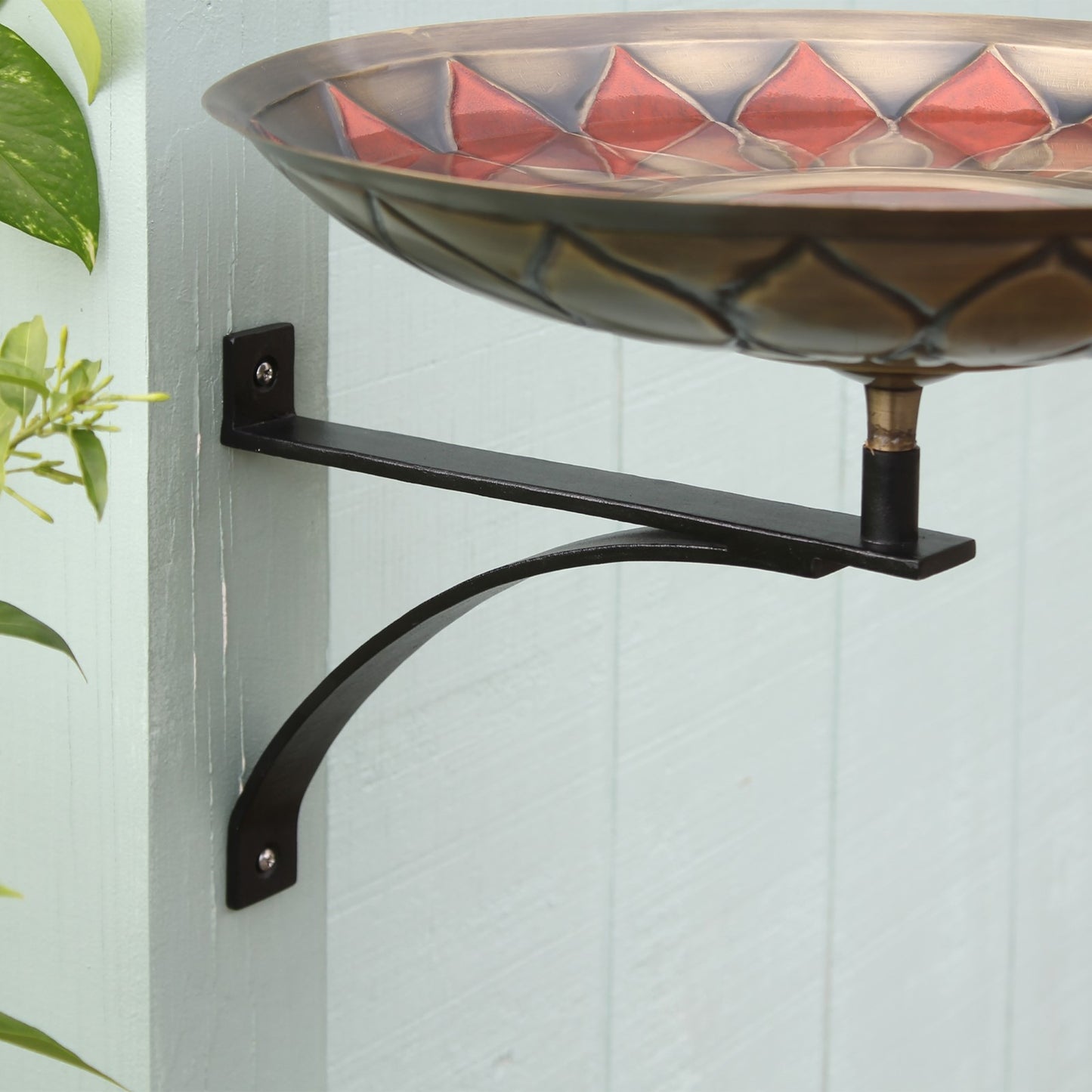 ACHLA Red African Daisy Birdbath Wall Mount Bracket | Antique Brass & Black Wrought Iron | Patio & Garden Bird Bath | Model BB-09R-WM2
