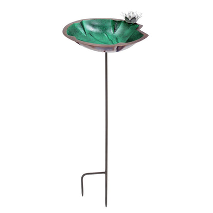 ACHLA Lilypad Birdbath with Stake | Antique Copper Plated and Patina Stainless Steel | Backyard & Garden Water Feature | Model BB-10-S