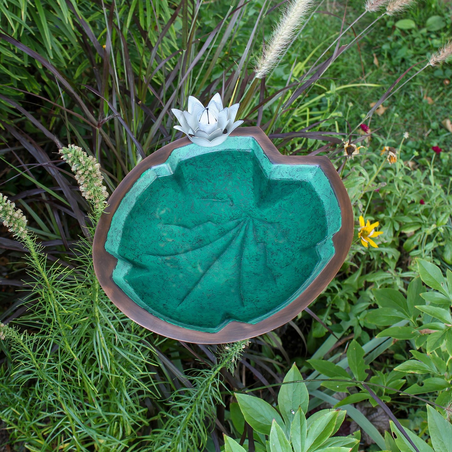ACHLA Lilypad Birdbath with Stake | Antique Copper Plated and Patina Stainless Steel | Backyard & Garden Water Feature | Model BB-10-S