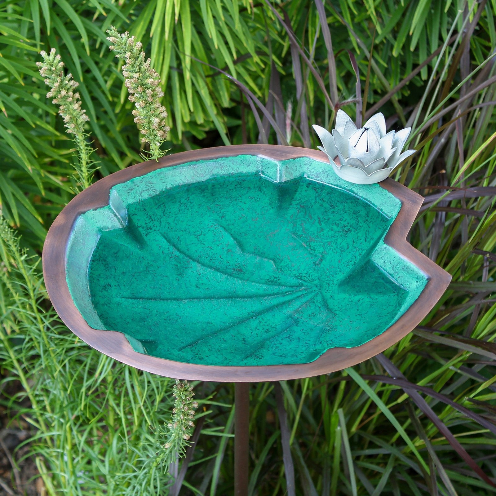 ACHLA Lilypad Birdbath with Stake | Antique Copper Plated and Patina Stainless Steel | Backyard & Garden Water Feature | Model BB-10-S