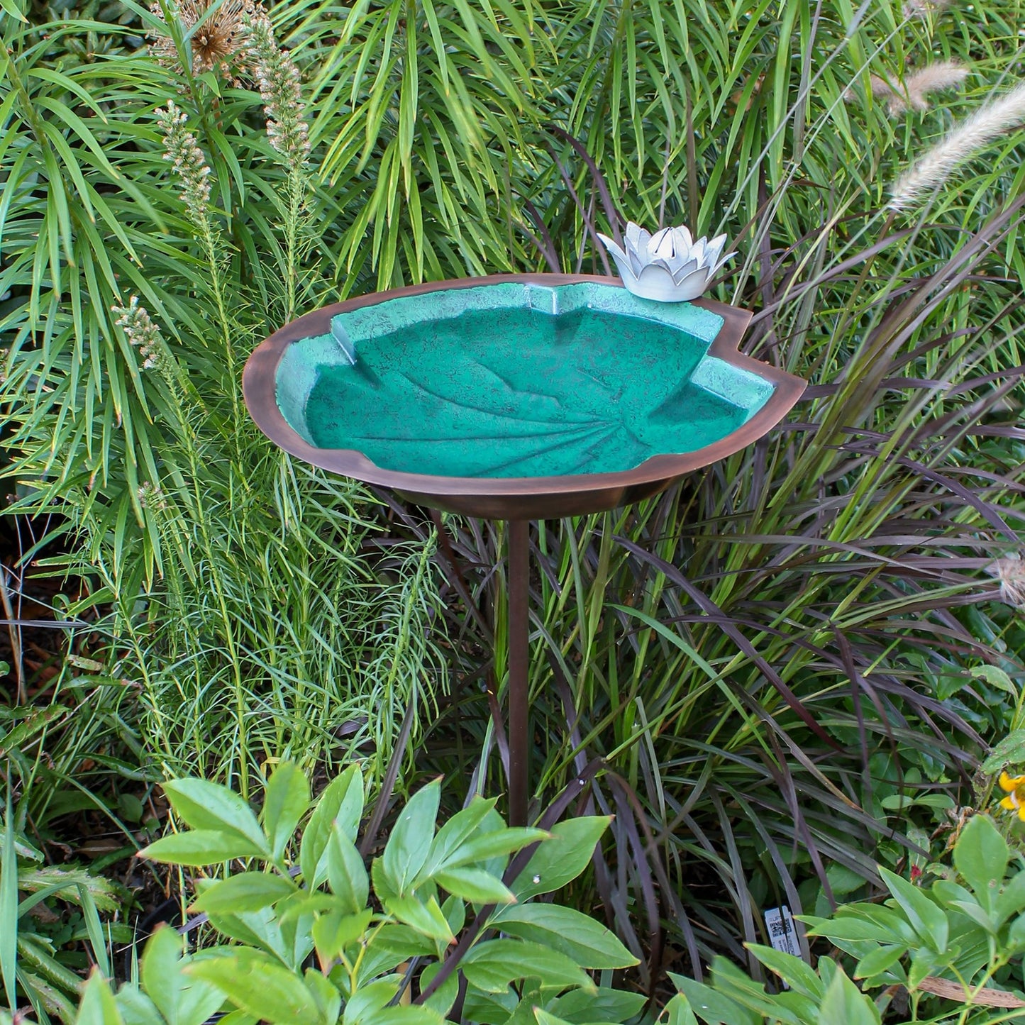 ACHLA Lilypad Birdbath with Stake | Antique Copper Plated and Patina Stainless Steel | Backyard & Garden Water Feature | Model BB-10-S