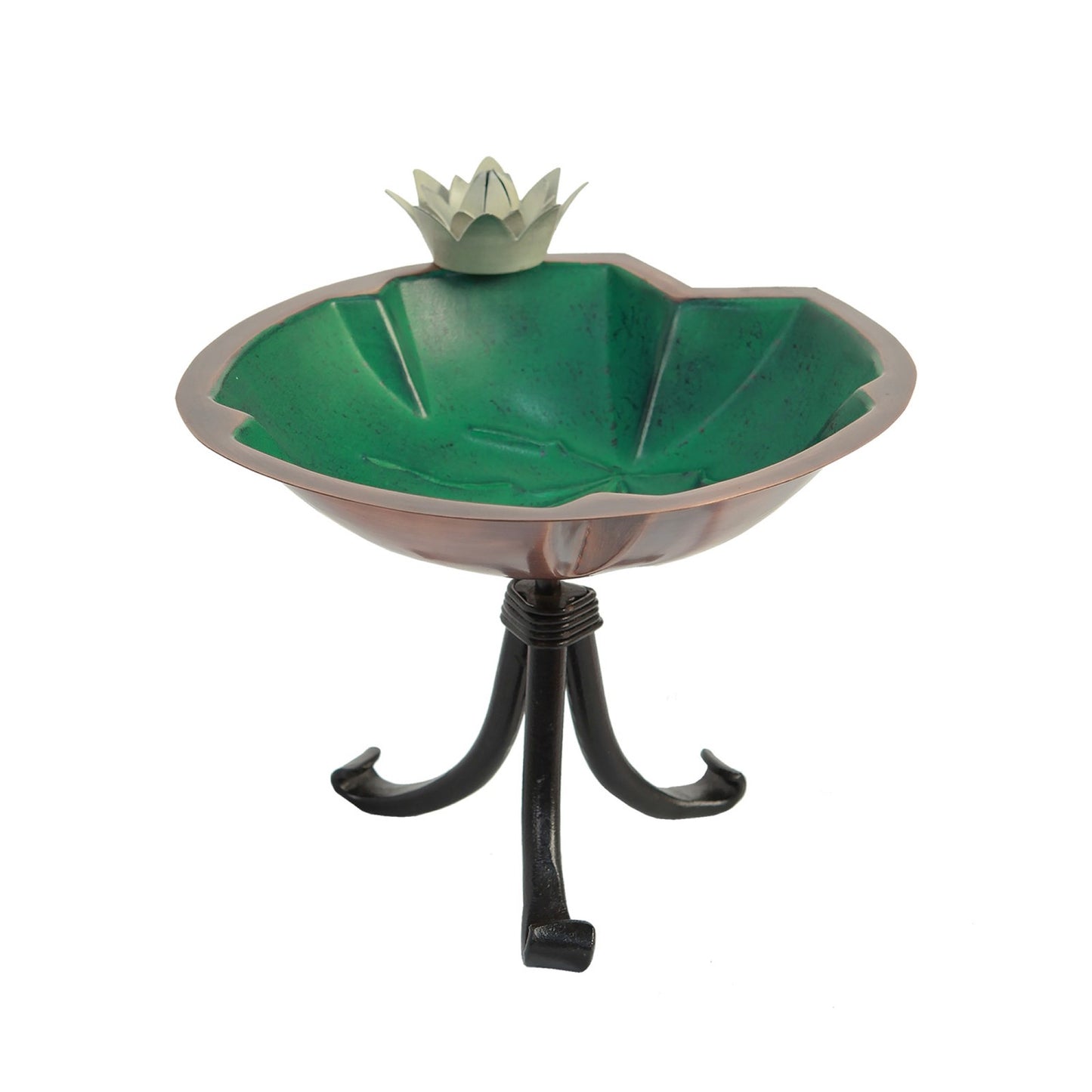 ACHLA Lilypad Birdbath with Tripod Stand | Antique Copper Plated Brass and Wrought Iron | Garden & Patio Accent | 12 x 11 x 10 in | Model BB-10-TR