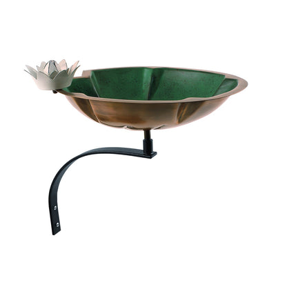 ACHLA Lilypad 14in Wall-Mounted Birdbath | Antique Copper and Patina Brass Bowl on Black Wrought Iron Bracket | Patio & Garden | Model BB-10-WM