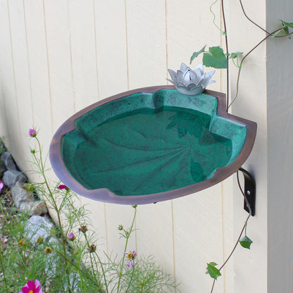 ACHLA Lilypad 14in Wall-Mounted Birdbath | Antique Copper and Patina Brass Bowl on Black Wrought Iron Bracket | Patio & Garden | Model BB-10-WM