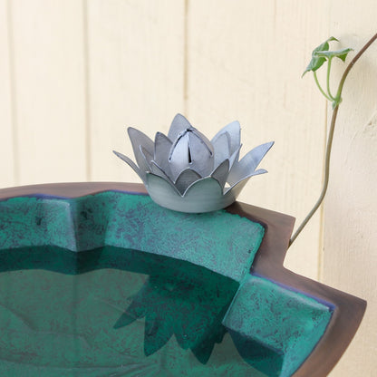 ACHLA Lilypad 14in Wall-Mounted Birdbath | Antique Copper and Patina Brass Bowl on Black Wrought Iron Bracket | Patio & Garden | Model BB-10-WM