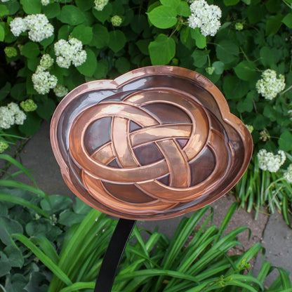 ACHLA Dara Knot Birdbath with Rail Mount Bracket | Celtic Love Knot Design Antique Copper Brass and Black Wrought Iron | Deck | Model BB-11-RM