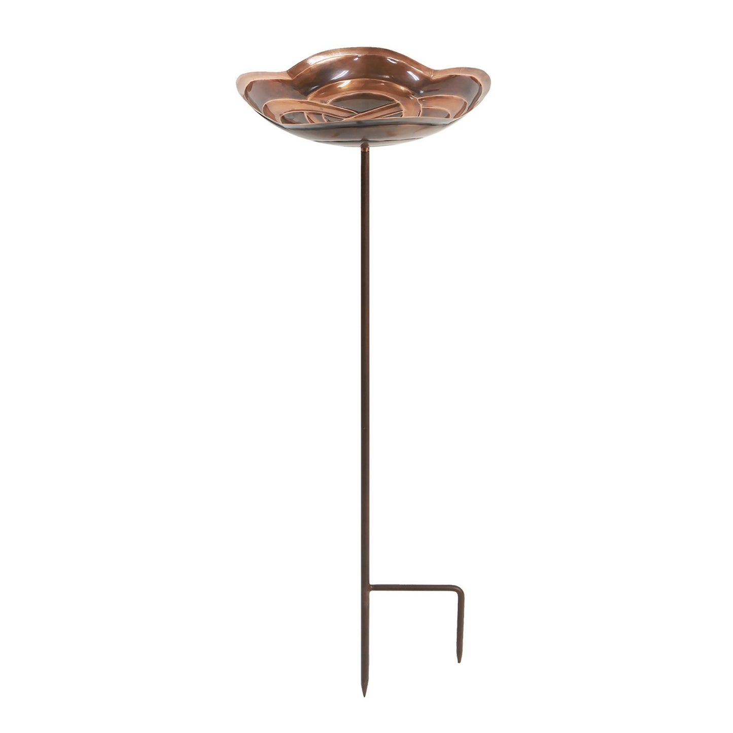 ACHLA Dara Knot Staked Birdbath | Antique Copper Brass and Wrought Iron | Garden & Patio Bird Bath | 10.5 x 11.75 x 39 in | Model BB-11-S