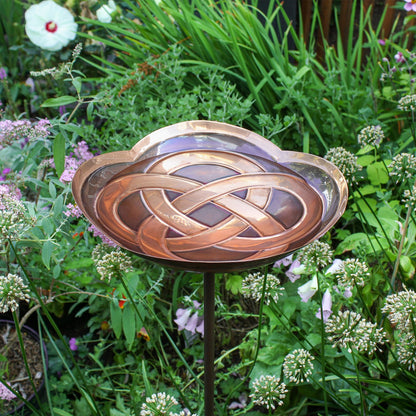 ACHLA Dara Knot Staked Birdbath | Antique Copper Brass and Wrought Iron | Garden & Patio Bird Bath | 10.5 x 11.75 x 39 in | Model BB-11-S