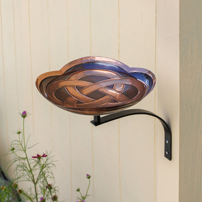 ACHLA Dara Knot Birdbath with Wall Bracket | Antique Copper Brass and Black Wrought Iron | Garden & Patio Bird Bath | 10 x 14 x 12 in | Model BB-11-WM