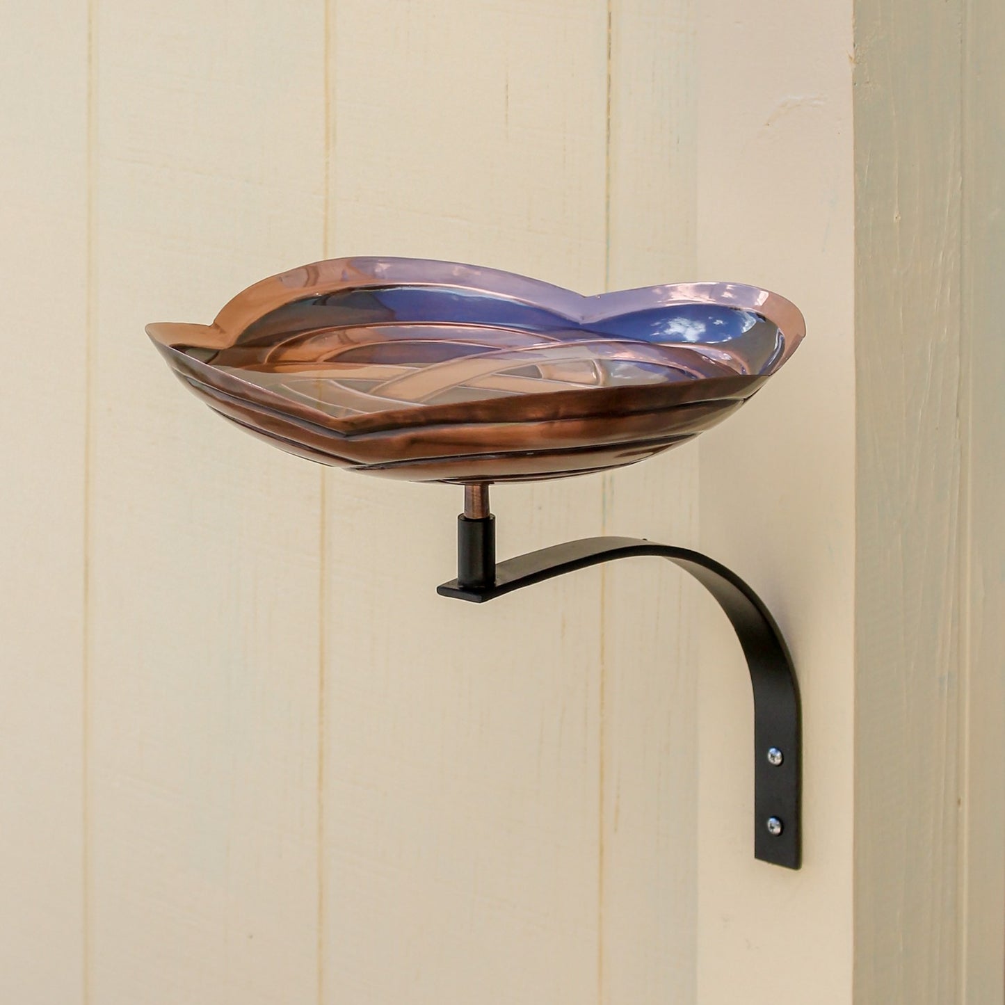 ACHLA Dara Knot Birdbath with Wall Bracket | Antique Copper Brass and Black Wrought Iron | Garden & Patio Bird Bath | 10 x 14 x 12 in | Model BB-11-WM