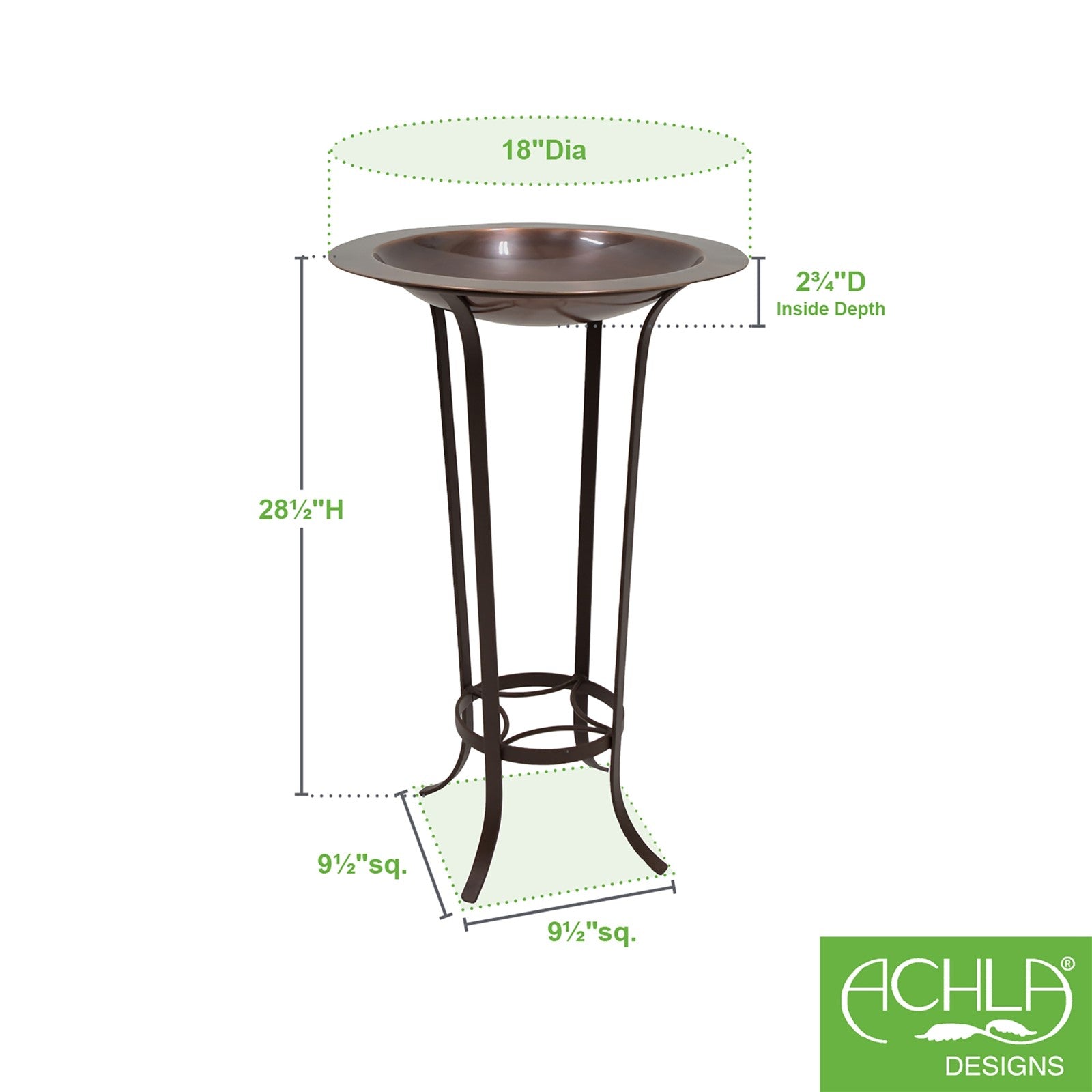 ACHLA 18in Classic Birdbath/Tulip Stand | Antique Copper Brass Bowl and Roman Bronze Wrought Iron Stand | Garden & Patio Accent | Model BB-12-S19