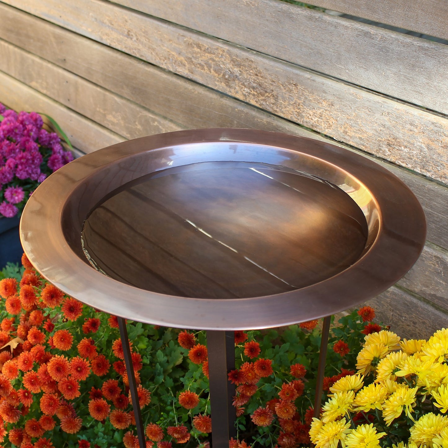 ACHLA 18in Classic Birdbath/Tulip Stand | Antique Copper Brass Bowl and Roman Bronze Wrought Iron Stand | Garden & Patio Accent | Model BB-12-S19