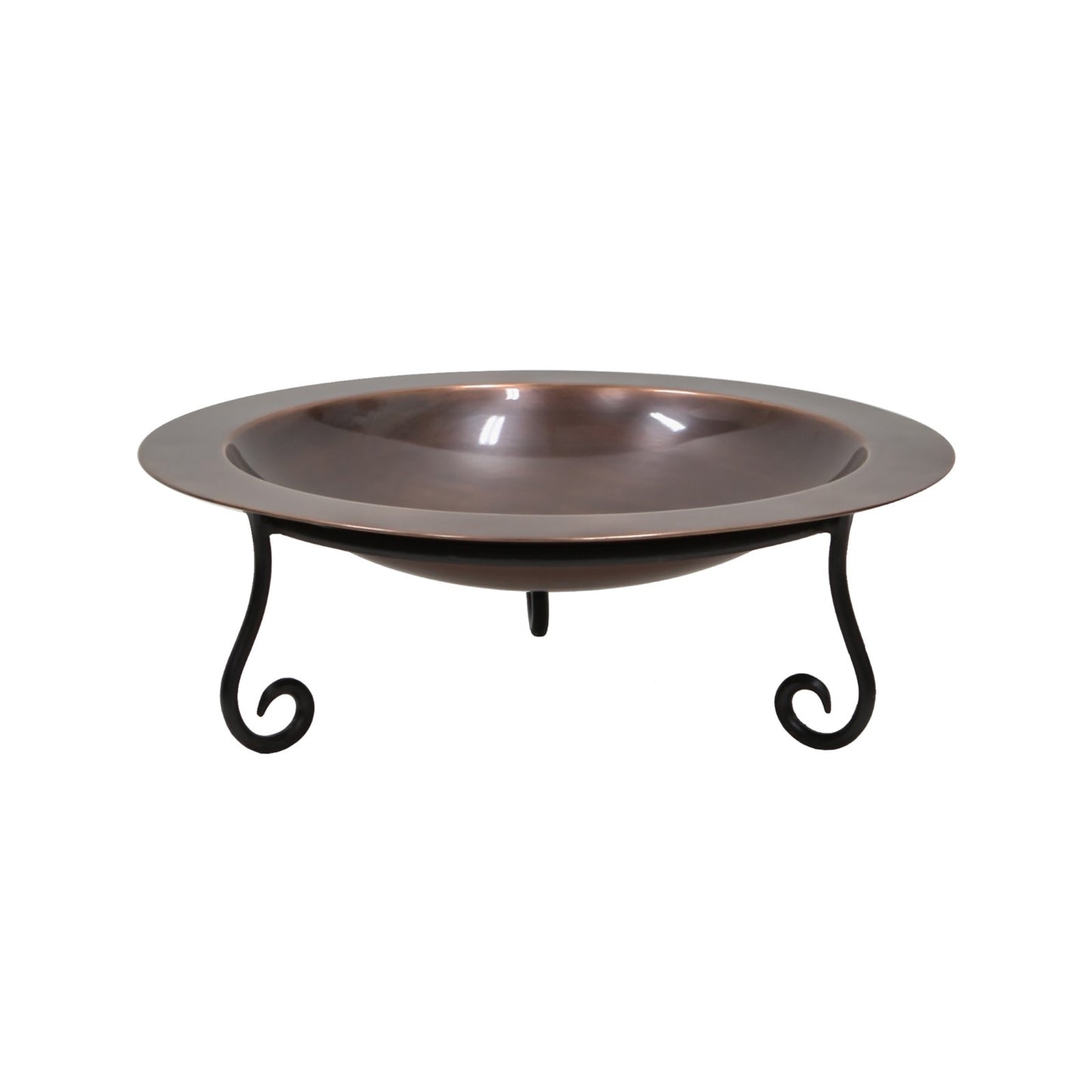 ACHLA 18in Classic Copper Birdbath | Antique Copper Brass Bowl on Black Wrought Iron Stand | Garden & Patio Bird Bath | Model BB-12-S2