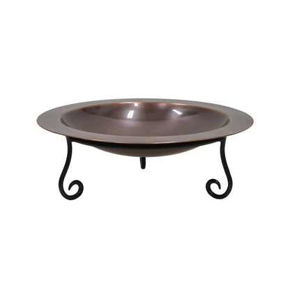 ACHLA 18in Classic Copper Birdbath | Antique Copper Brass Bowl on Black Wrought Iron Stand | Garden & Patio Bird Bath | Model BB-12-S2