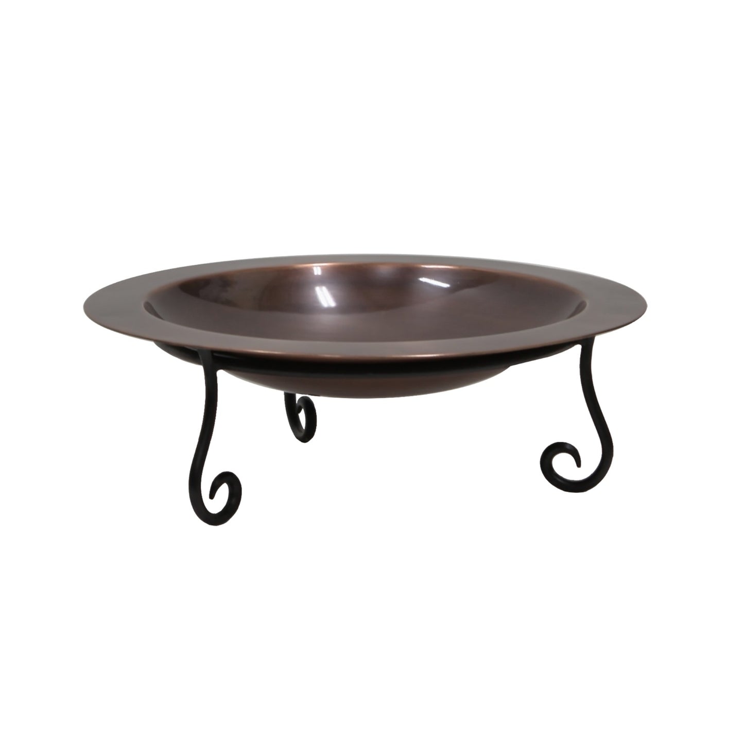 ACHLA 18in Classic Copper Birdbath | Antique Copper Brass Bowl on Black Wrought Iron Stand | Garden & Patio Bird Bath | Model BB-12-S2