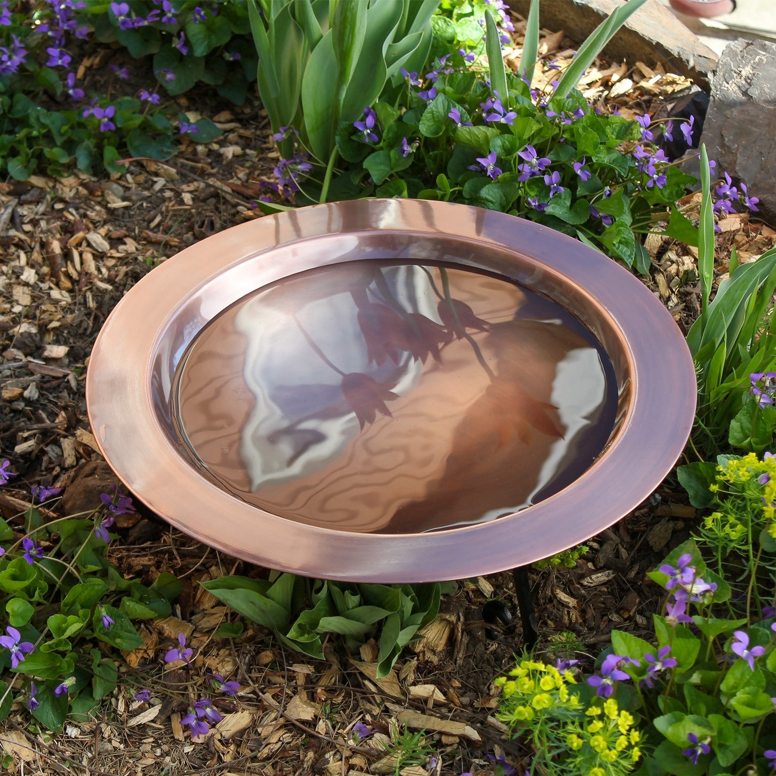 ACHLA 18in Classic Copper Birdbath | Antique Copper Brass Bowl on Black Wrought Iron Stand | Garden & Patio Bird Bath | Model BB-12-S2