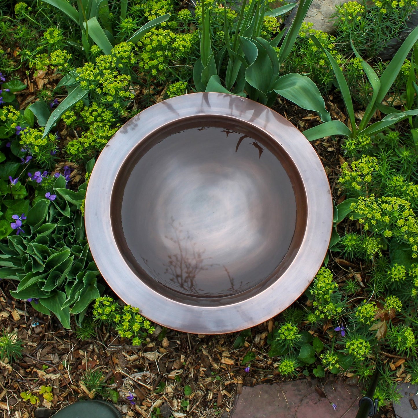 ACHLA 18in Classic Copper Birdbath | Antique Copper Brass Bowl on Black Wrought Iron Stand | Garden & Patio Bird Bath | Model BB-12-S2