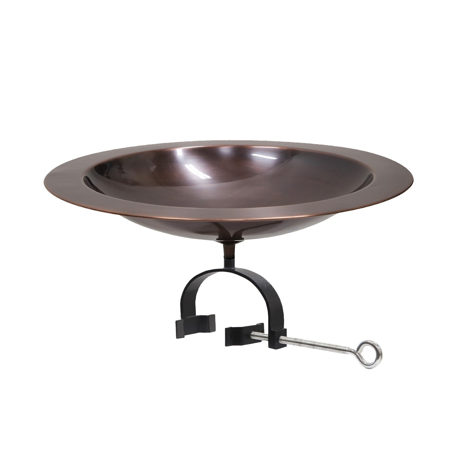 ACHLA 18in Classic Copper Birdbath | Antique Copper Brass Bowl with Black Wrought Iron Over-Rail Bracket | Garden & Patio Accent | Model BB-12T-OR2