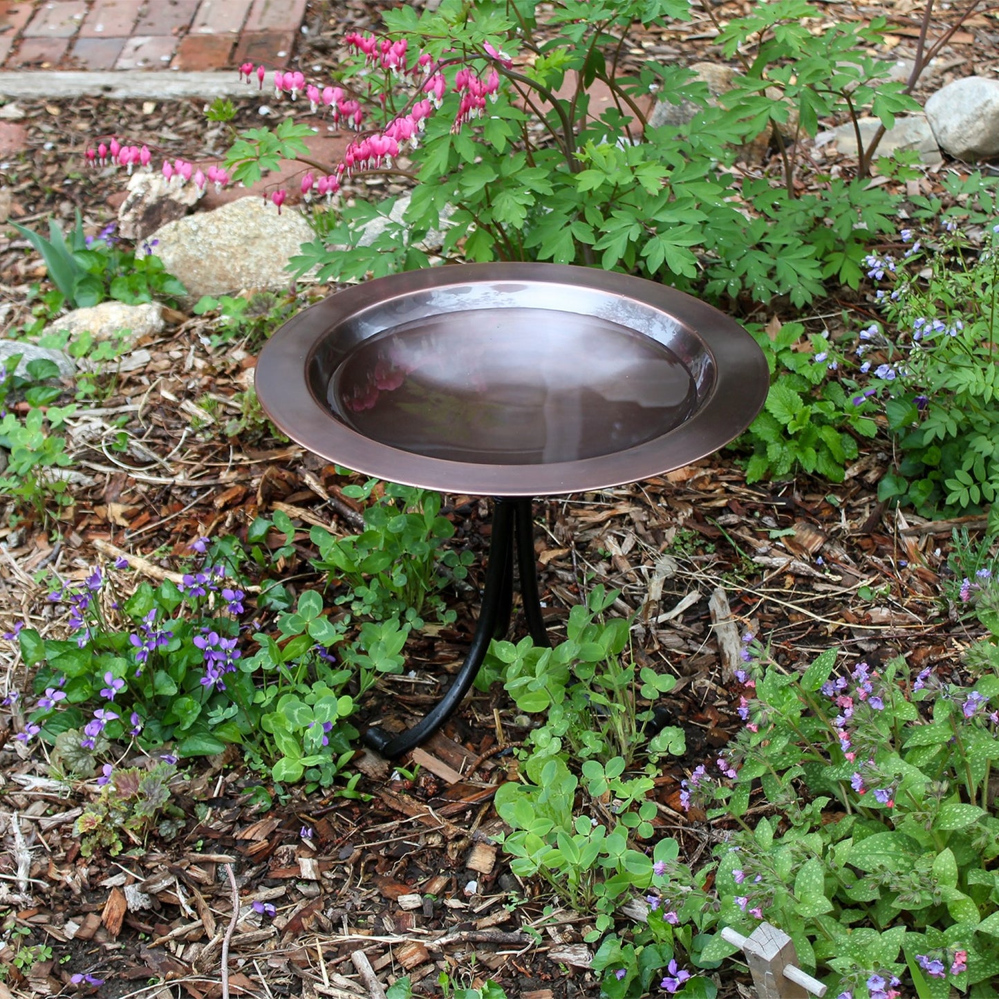 ACHLA 18in Birdbath with Tall Tripod Stand | Antique Copper Brass Bowl and Black Wrought Iron Base | Garden & Patio Accent | Model BB-12T-TR2