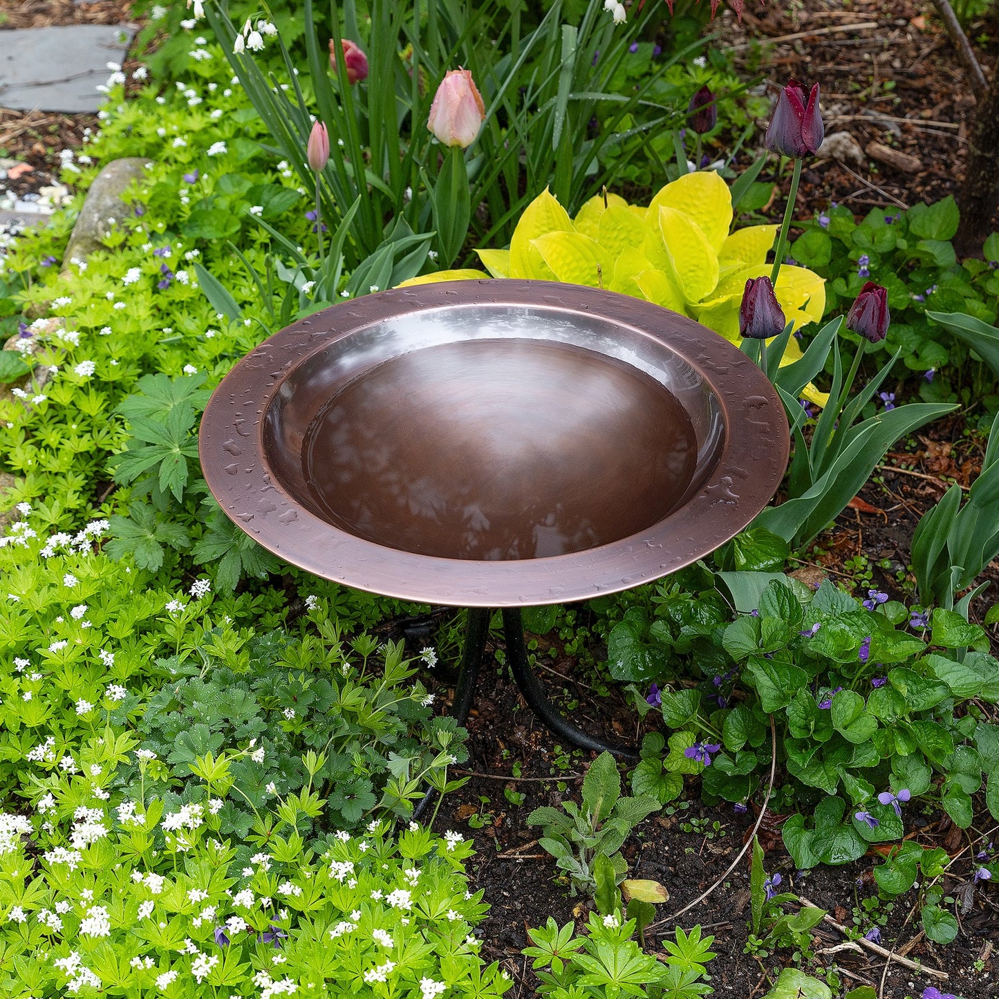 ACHLA 18in Birdbath with Tall Tripod Stand | Antique Copper Brass Bowl and Black Wrought Iron Base | Garden & Patio Accent | Model BB-12T-TR2