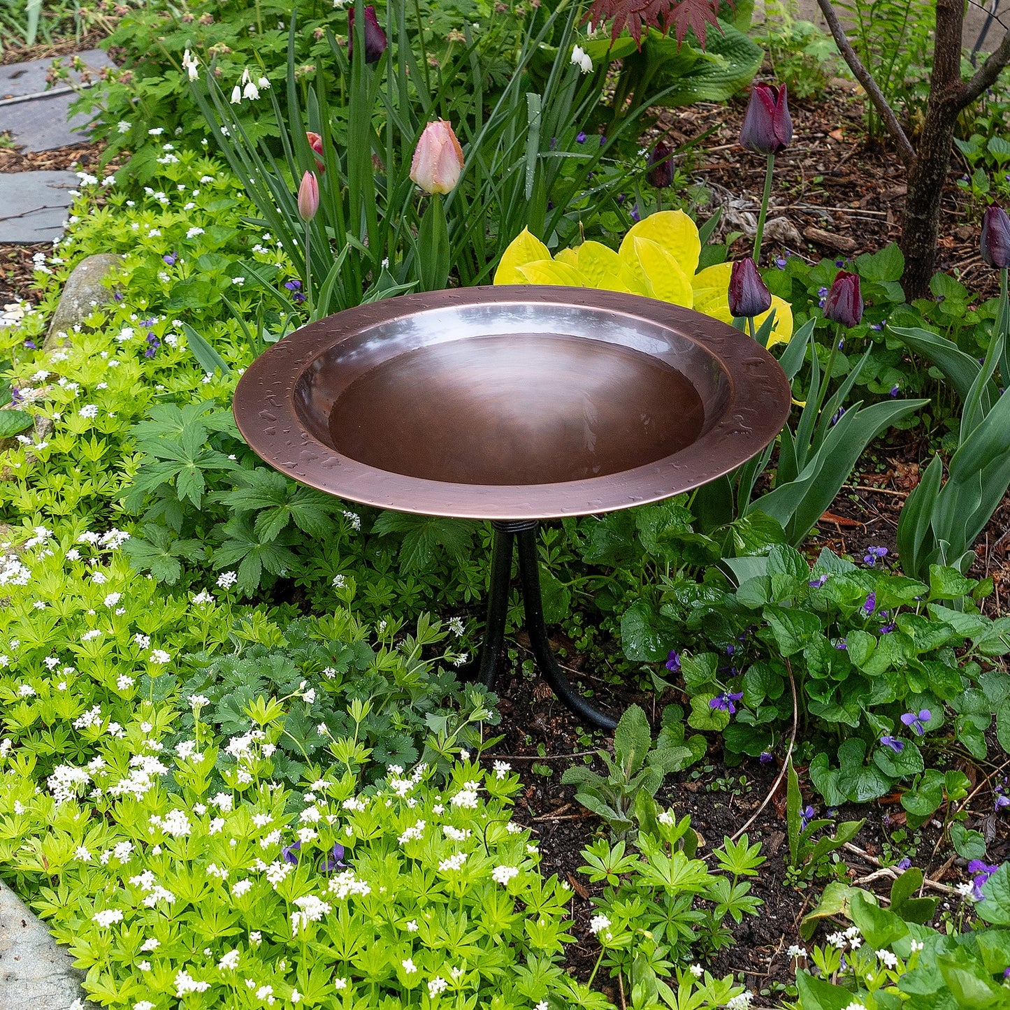 ACHLA 18in Birdbath with Tall Tripod Stand | Antique Copper Brass Bowl and Black Wrought Iron Base | Garden & Patio Accent | Model BB-12T-TR2