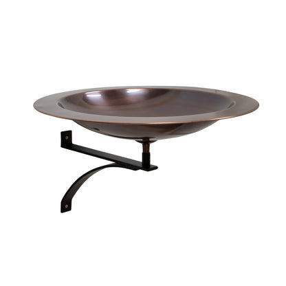 ACHLA 18in Wall-Mounted Birdbath | Antique Copper Brass Bowl and Black Wrought Iron Bracket | Porch & Deck Garden Accent | Model BB-12T-WM2