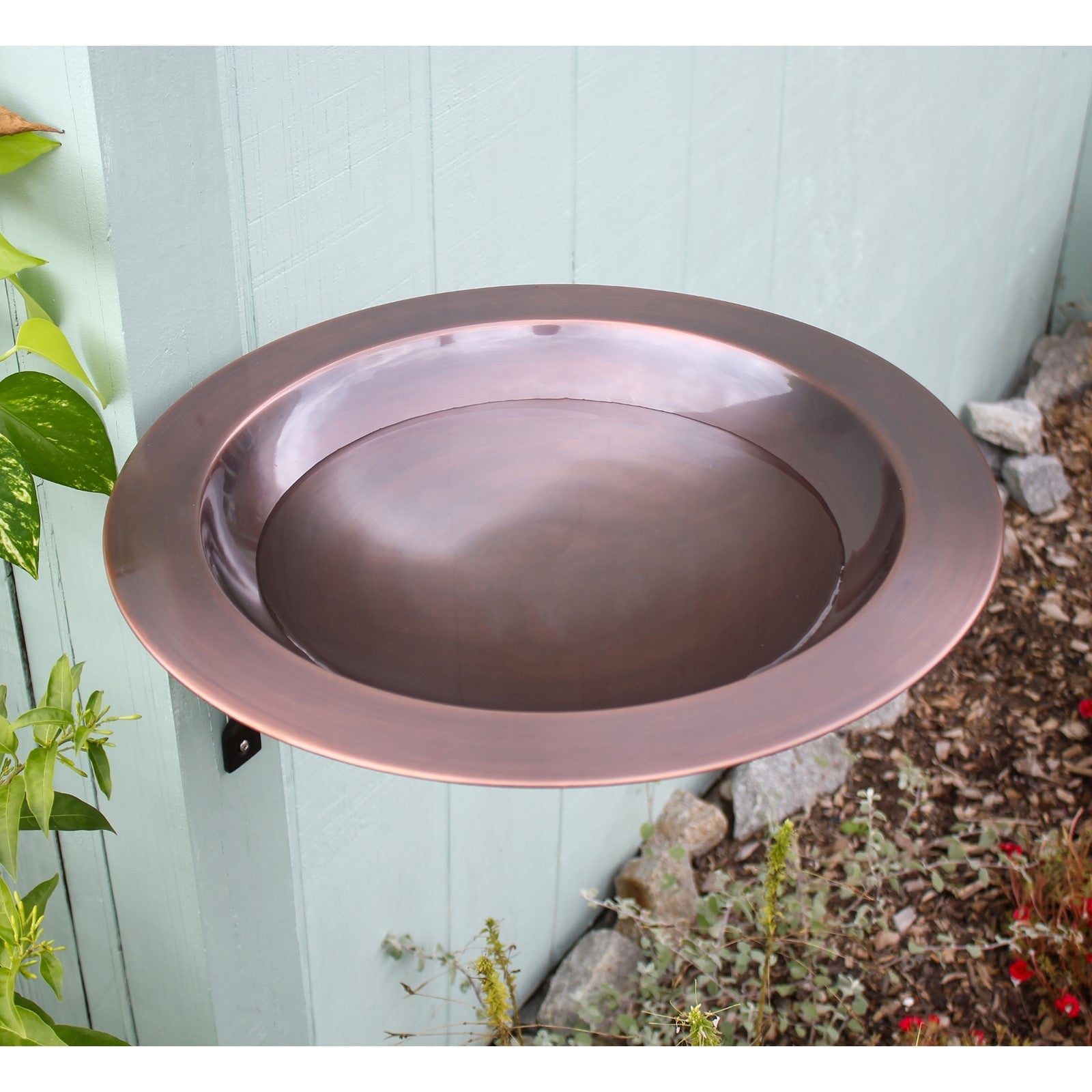 ACHLA 18in Wall-Mounted Birdbath | Antique Copper Brass Bowl and Black Wrought Iron Bracket | Porch & Deck Garden Accent | Model BB-12T-WM2