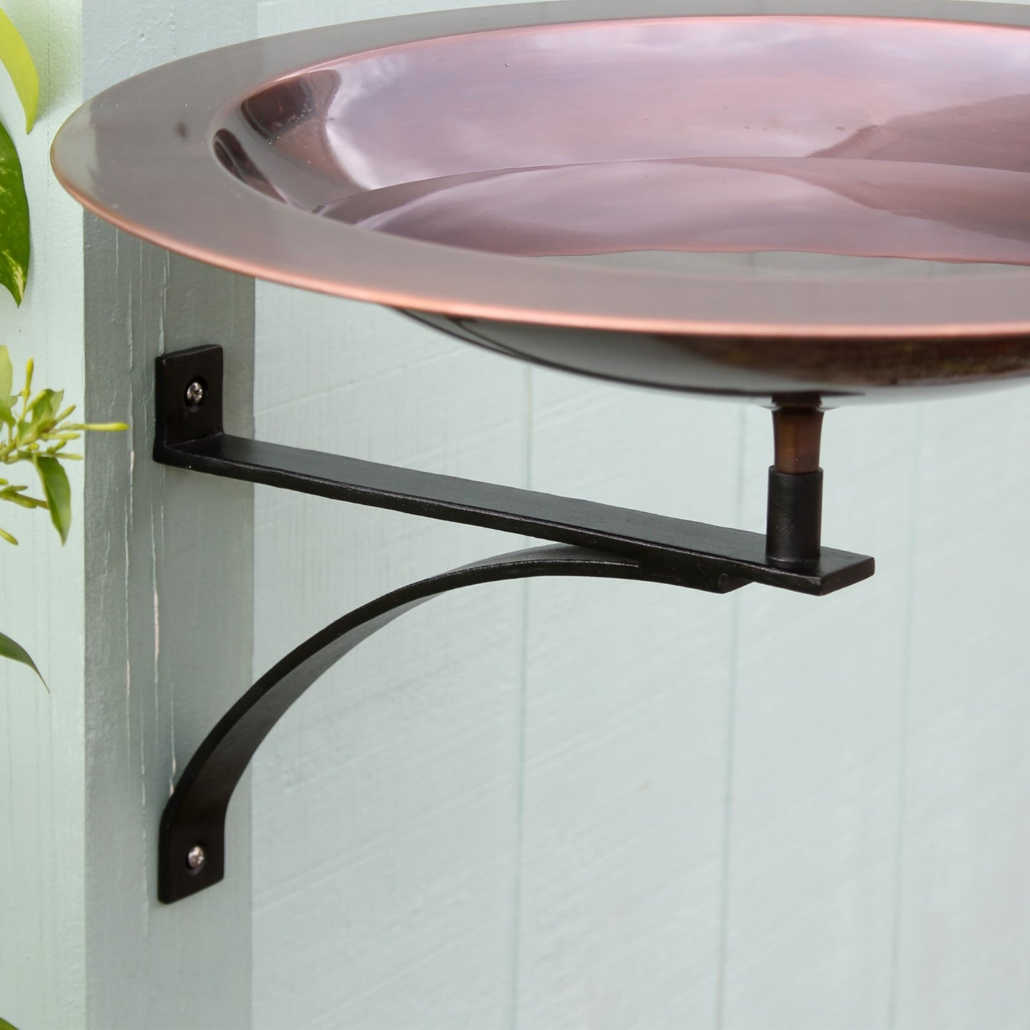 ACHLA 18in Wall-Mounted Birdbath | Antique Copper Brass Bowl and Black Wrought Iron Bracket | Porch & Deck Garden Accent | Model BB-12T-WM2