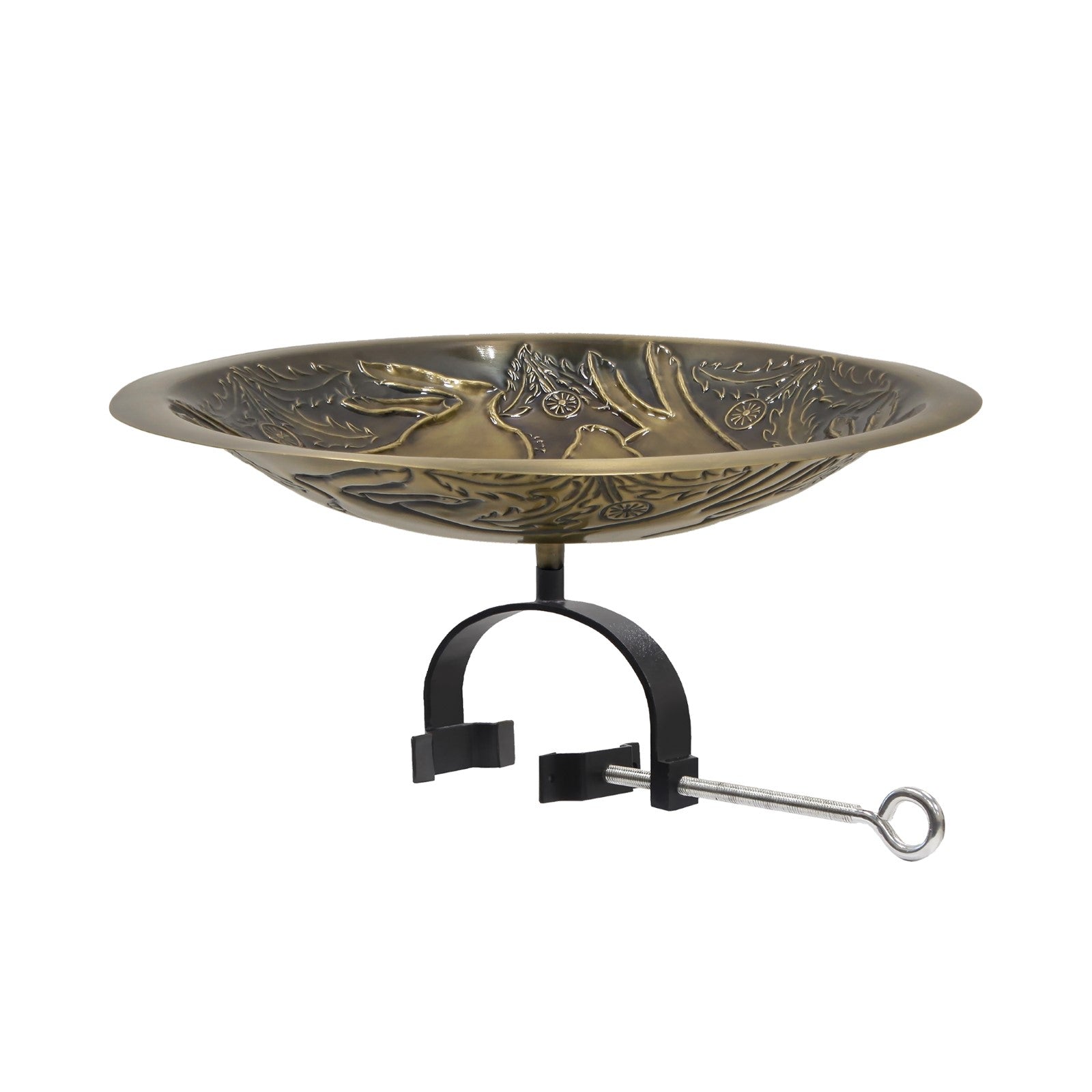 ACHLA Three Hares Birdbath Over Rail Bracket | Antique Brass and Black Wrought Iron | Garden & Patio Accent | 18 x 18 x 8.5 in | Model BB-18-OR2