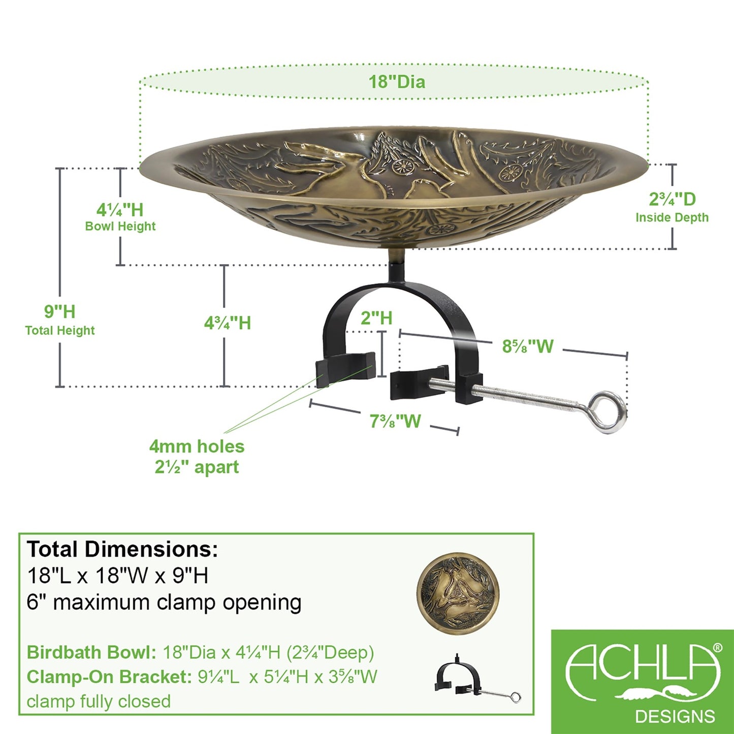 ACHLA Three Hares Birdbath Over Rail Bracket | Antique Brass and Black Wrought Iron | Garden & Patio Accent | 18 x 18 x 8.5 in | Model BB-18-OR2
